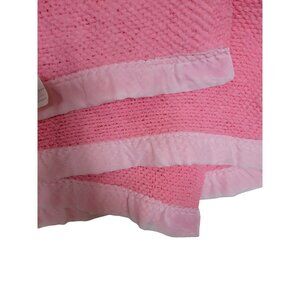 Vintage Fashion Manor Blanket Acrylic Waffle Weave Pink Satin Trim Twin 68x88